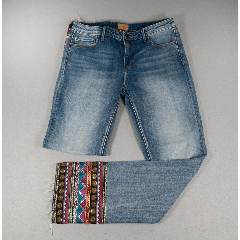 Driftwood Womens Audrey Classic Fit Embroidered Sequin Cuff Blue Jeans 30 Boho